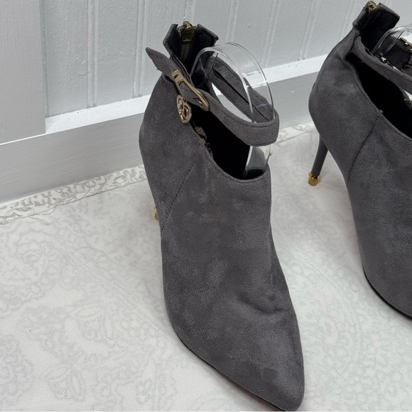 Gray high heel boots red bottom suede zipper back. Ankle strap date work sz 38 - Picture 5 of 16